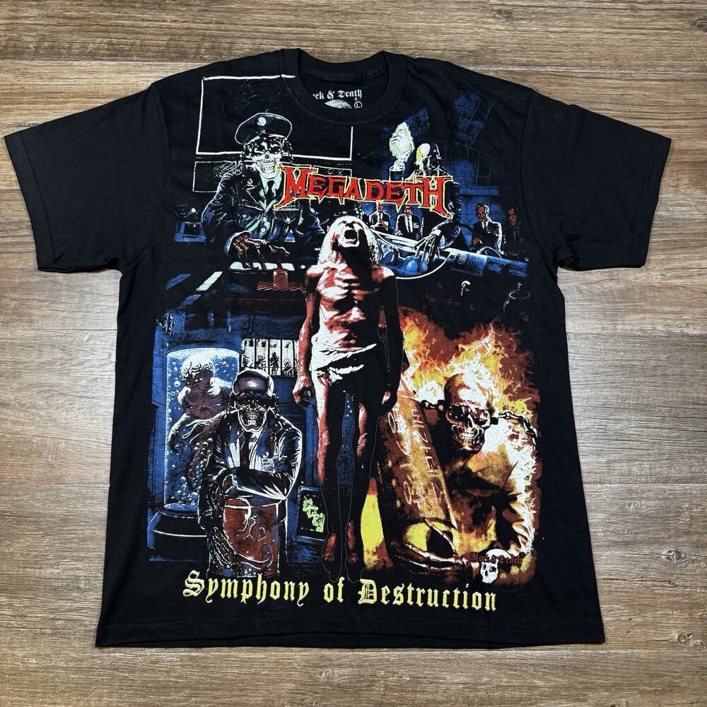 Megadeth Symphony of Destruction Rock & Death Shirt Mens L Black Embroidered